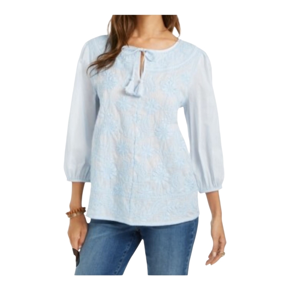 Style & Co. Sky Blue Embroidered Blouse